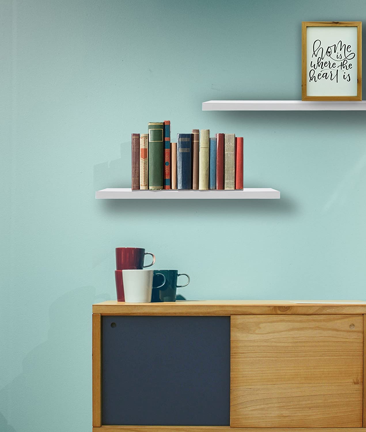 Étagère suspendue, invisible pour livres, photos, décoration blanc