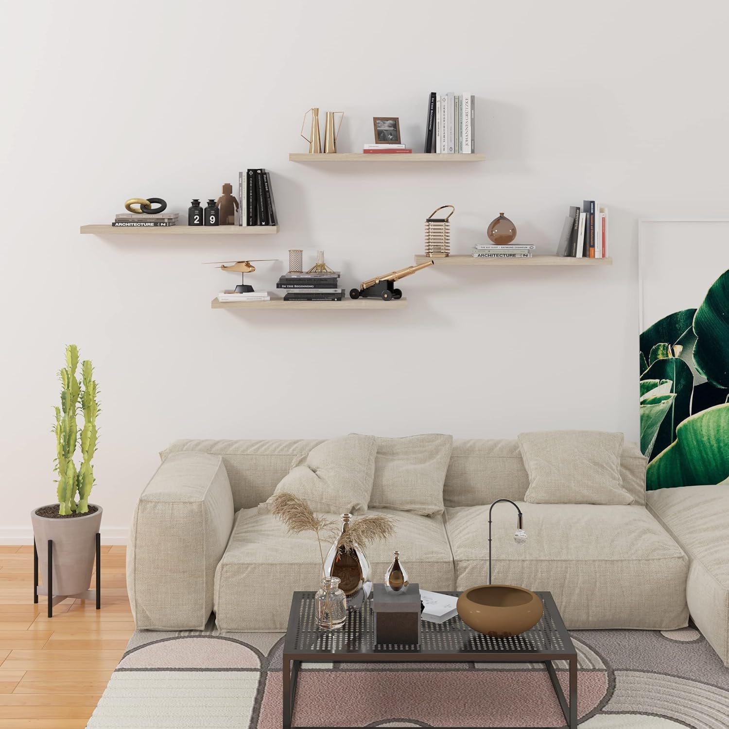 etagère suspendue invisible pour livres & photos décoration chene blanchis