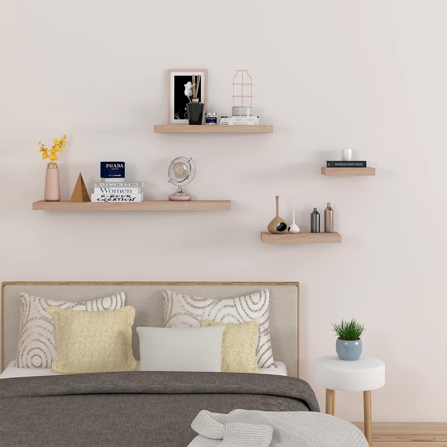 etagère suspendue invisible pour livres & photos décoration chene blanchis