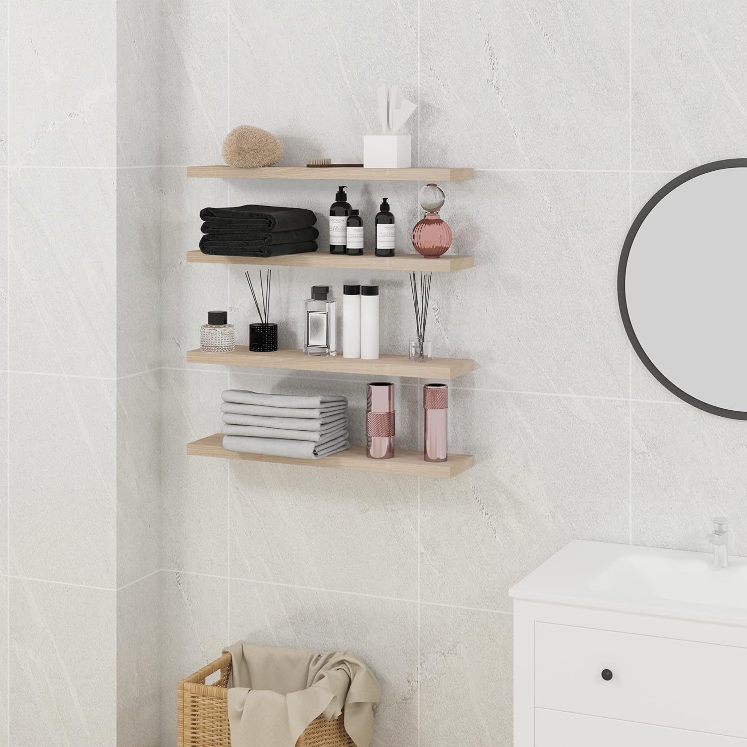 etagère suspendue invisible pour livres & photos décoration chene blanchis