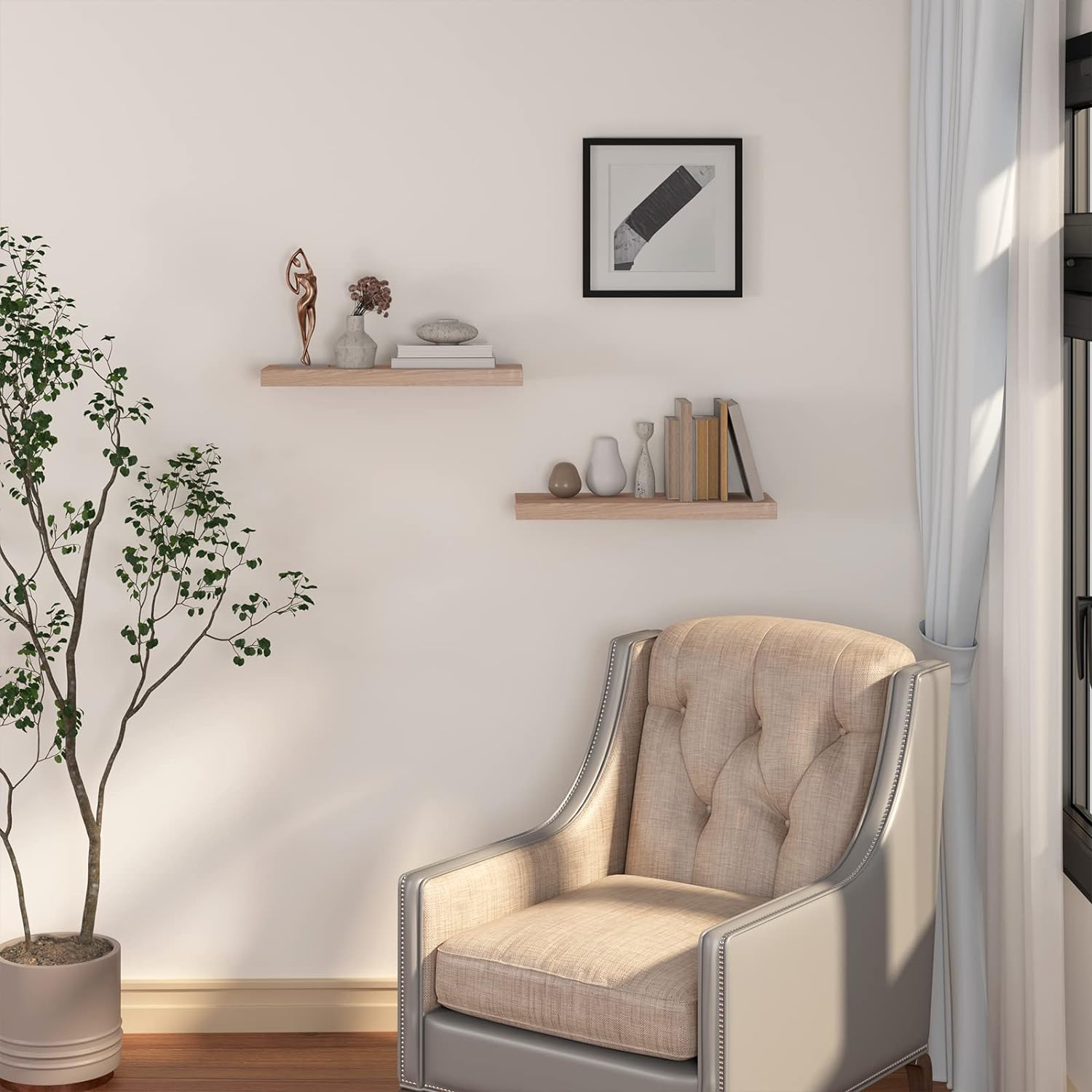 etagère suspendue invisible pour livres & photos décoration chene blanchis