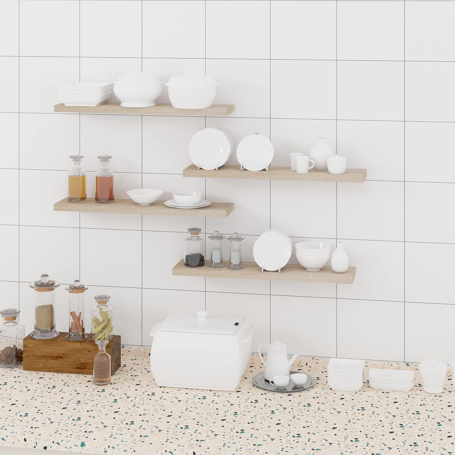 etagère suspendue invisible pour livres & photos décoration chene blanchis